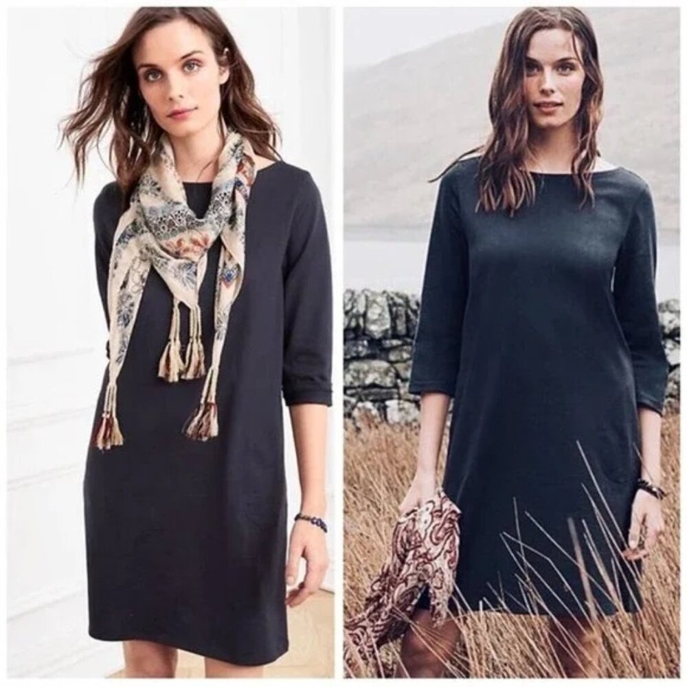 Organic Cotton Bateau-Neck 3/4 Sleeves Dress in size 8 / Medium by Garnet Hill